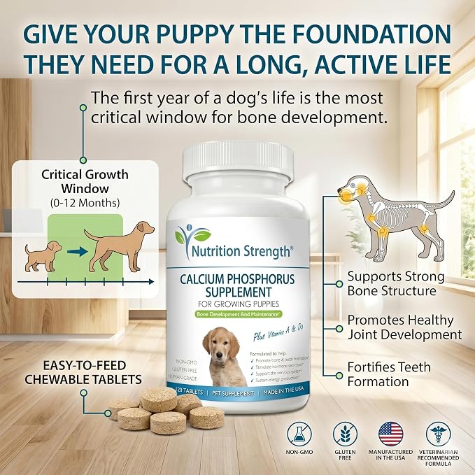 Calcium Phosphorus for Dogs Supplement, Provide Calcium for Puppies, Promote Healthy Dog Bones and Puppy Growth Rate, Dog Bone Supplement, 120 Chewable Tablets