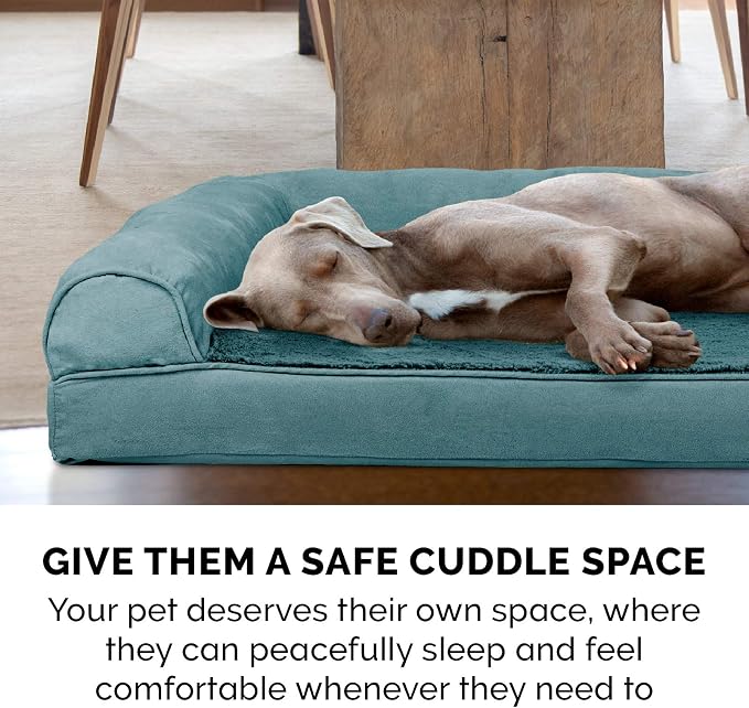 Furhaven Memory Foam Dog Bed for Large Dogs w/ Removable Bolsters & Washable Cover, For Dogs Up to 125 lbs - Plush & Suede Sofa - Deep Pool, Jumbo Plus/XXL