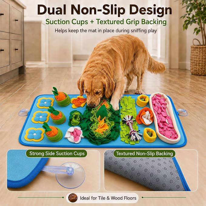Snuffle Mat for Dogs – Extra Large 32'' x 20'', Washable Slow Feeder Dog Toy, Durable Interactive Dog Puzzle for Mental Stimulation & Nosework Training, with Anti-Slip Suction Cups