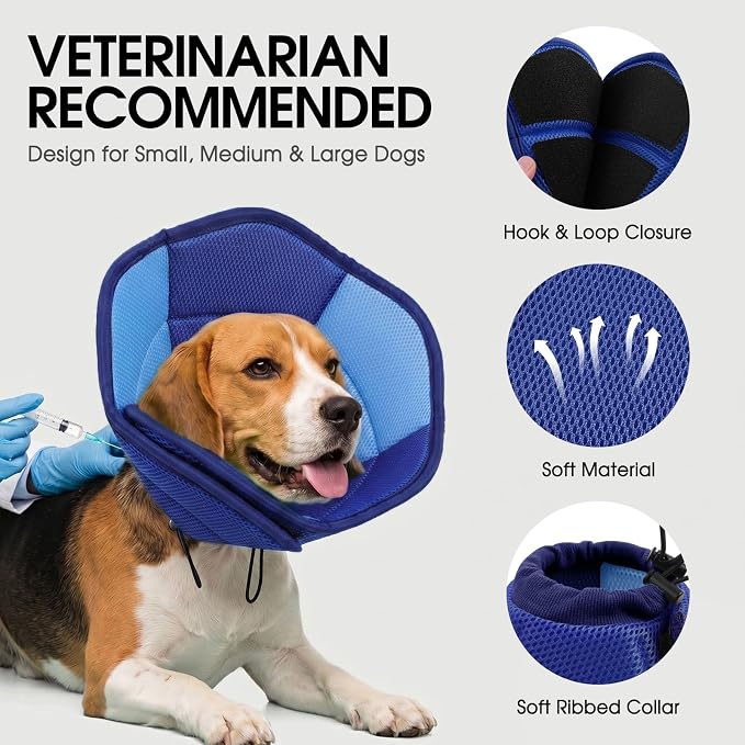 Dog Cone - Soft Cone for Dogs to Stop Licking, Pet E-Collar Alternative After Surgery, Adjustable Pet Recovery Collar for Wound Healing, Dark Blue Medium