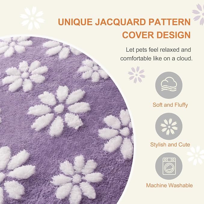 Dog Beds for Large Dogs, Cute Thick Dog Bed for Crate Kennel, Fluffy Pet Bed with Removable Washable Cover and Anti-Slip Bottom, 35"x 22", Purple Flower