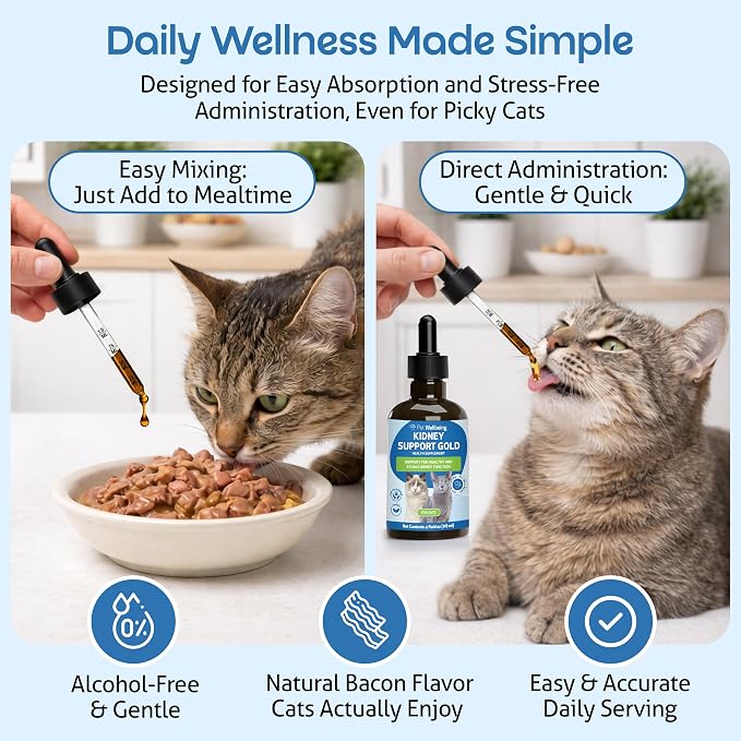 Pet Wellbeing Kidney Support Gold for Cats - Supports Normal Kidney Function & Detox, Healthy Hydration & Energy with Rehmannia & Dong Quai - NASC Certified & Vet-Formulated - 4 oz Liquid Formula