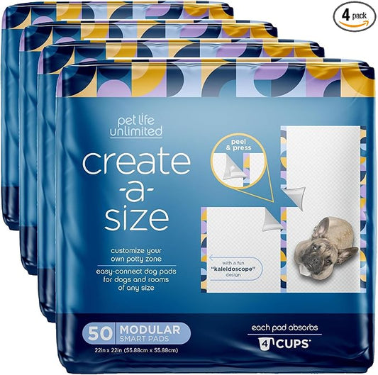 Pet Life Unlimited Create-a-Size Puppy Pads, Pee Pads for Dogs, Dog TrainingPads - Fragrance Free DogPads, - Made in The USA - 22" x 22" - 50 Count (Pack of 4)