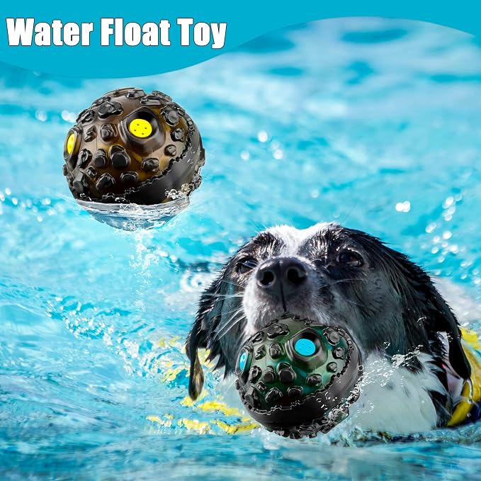 Honoson 2 Pcs Dog Ball for Aggressive Chewers, Indestructible Interactive Dog Toy with Squeaky Giggle, Elastic Rubber Wobble Chew Toy for Small Medium Large Dogs, Teeth Cleaning (Lake Blue,Yellow)