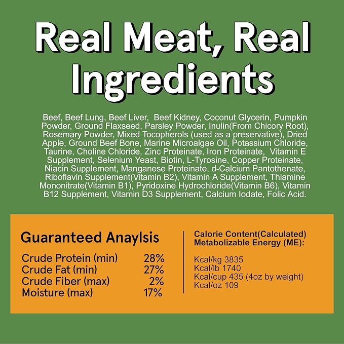 TRMC Real Meat Air Dried Dog Food w/Real Beef - Four 2lb Bag of USA-Crafted Grain-Free Real Meat Dog Food Sourced from Hormone-Free, Free Range, Grass-Fed Beef - Digestible, Natural, High Protein