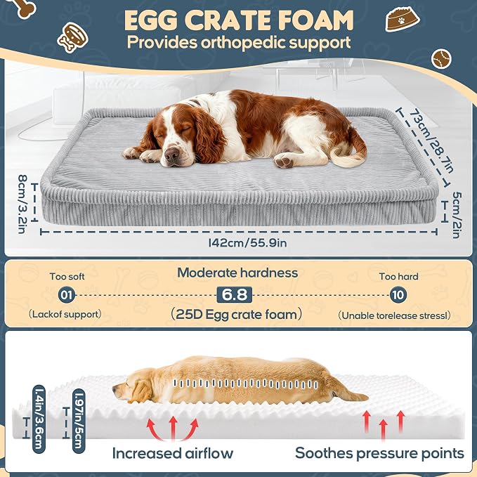 Dog Car Bed, Non-Slip Backseat Extender Pet Mat, Removable Washable Dog Bed for SUVs, Sedans & Trucks, Anti-Slip Travel Bed for Dogs, Easy Clean & Scratch-Proof & Comfort (Gray, 56" Lx28.7 W×2" H)