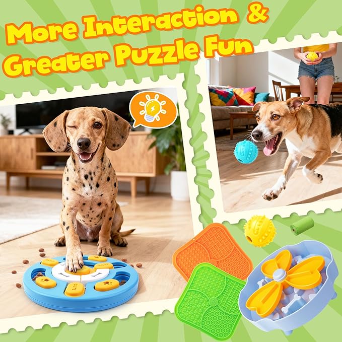 Forfon Curated Dog Puzzle Toys for Boredom and Mental Stimulation, 10-Pack Enrichment Toy Set with Slow Feeder Bowl, Lick Mat & Treat Ball to Keep Dogs Busy and Engaged