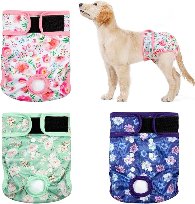 3Pack Dog Diapers Female,Washable Diaper for Doggie,Highly Absorbent Reusable Dog Diaper,Adjustable Leakproof Puppy Girl Dog Diapers for Heat,Incontinence,Period Doggy Nappies