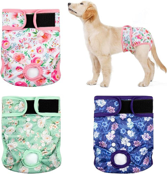 3Pack Dog Diapers Female,Washable Diaper for Doggie,Highly Absorbent Reusable Dog Diaper,Adjustable Leakproof Puppy Girl Dog Diapers for Heat,Incontinence,Period Doggy Nappies