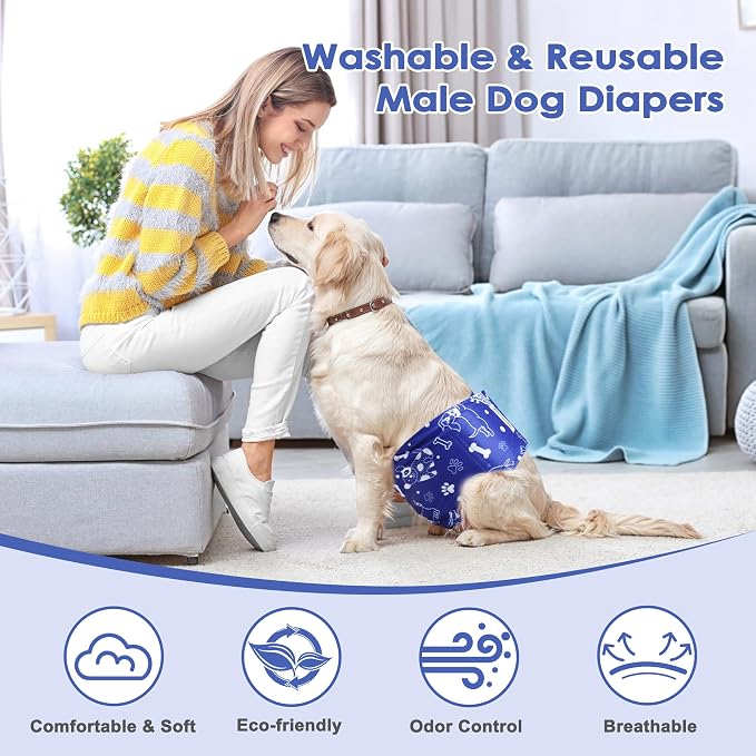 5 Pack Dog Diapers Male Reusable Belly Bands Washable for Medium Male Dogs, High Absorbency for Puppy & Doggy, Size M