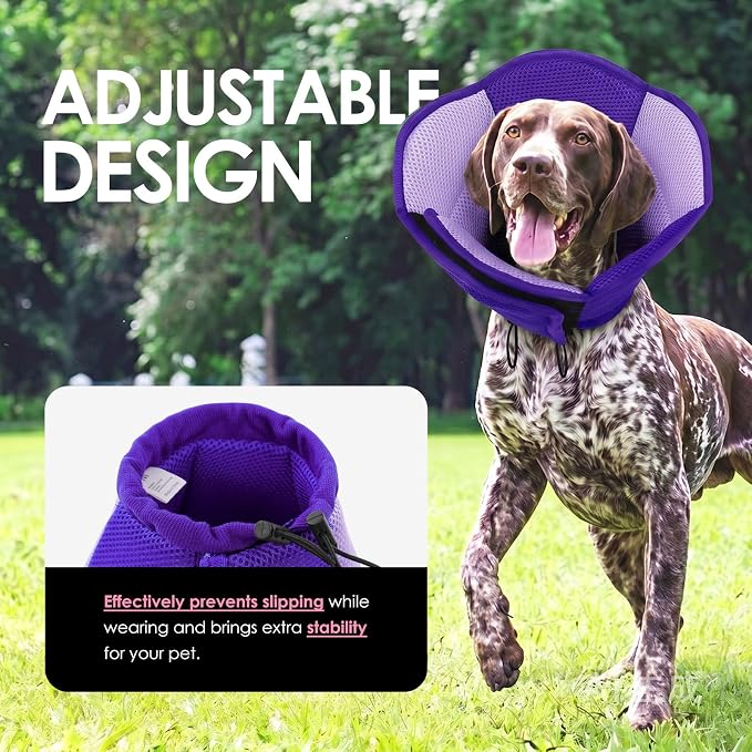 AOFITEE Dog Cone - Soft Dog Cone Collar to Stop Licking, Adjustable Comfy Cones for Dogs After Surgery, Foldable Cones for Dogs Elizabethan Pet Collar for Medium Pets, Pet Recovery Collar, Purple M