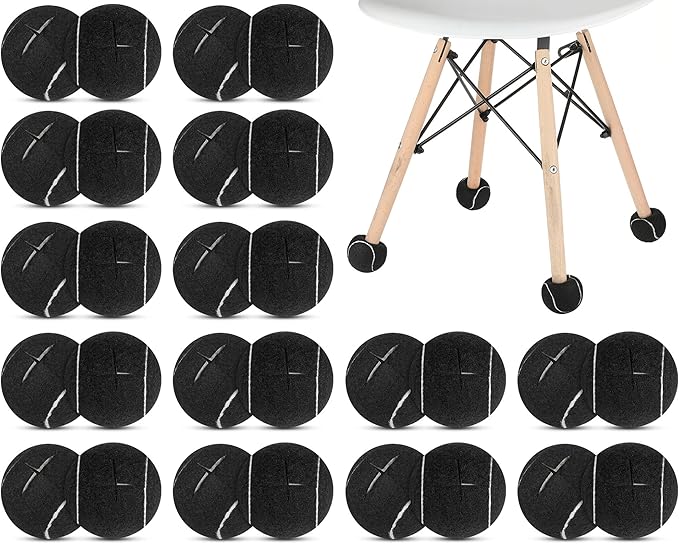 40 Pcs Tennis Balls for Furniture Legs and Floor Protection Precut Tennis Balls for Chairs Tennis Ball Chair Foot Covers for Floor Protection Chair and Desk Legs Coverings (Black)