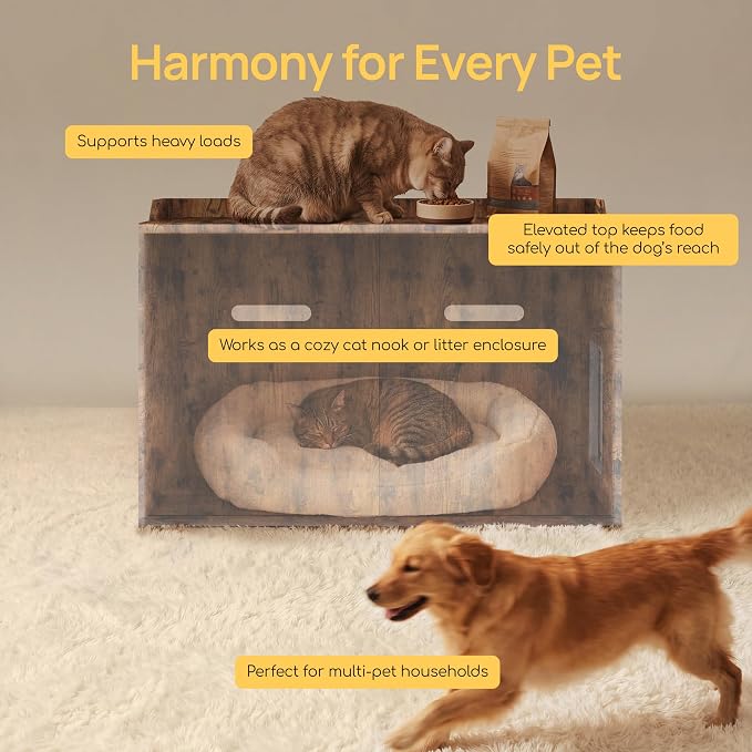 Cat Litter Box Enclosure Furniture with Cat Door, Extra Large Hidden Litter Box Cabinet for XL Boxes, 31.5" L x 19.8" W x 21.1" H, Wooden Cat Box Furniture Odor Control, Brown
