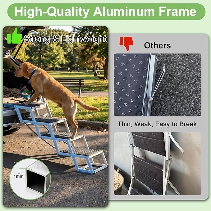 Dog Stairs for Car - Folding Dog Ramp 17" Wide, Portable & Lightweight Dog Steps with Non-Slip Surface & Aluminum Frame, Pet Stairs Supports up to 250 lbs, 4 Steps