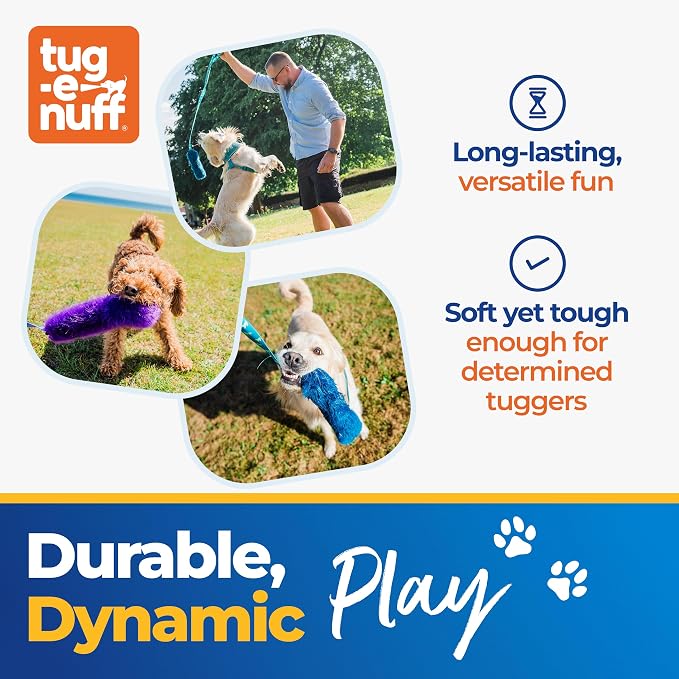 Tug-E-Nuff Faux Fur Squeaky Bungee Chaser Dog Toy, Tough Dog Tug Toy for Puppy, Small, Medium and Large Breeds, Interactive Training Chase Toys for Dogs, 46.5 in, Teal