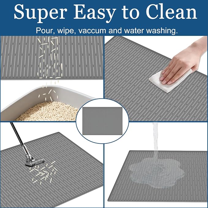 XXL Extra Large Silicone Cat Litter Trapping Mat for Scatter Control, 40"x30"(100cmx75cm) Waterproof Kitty Litter Box mat for Floor, Soft on Kitty Paws, Easy to Clean, Dark Blue