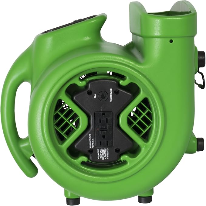 XPOWER X-600A Pro 1/3 HP 2400 CFM Centrifugal Air Mover, Carpet Dryer, Floor Fan, Blower, Daisy Chain, for Water Damage Restoration, Janitorial, Plumbing, Home Use, Green