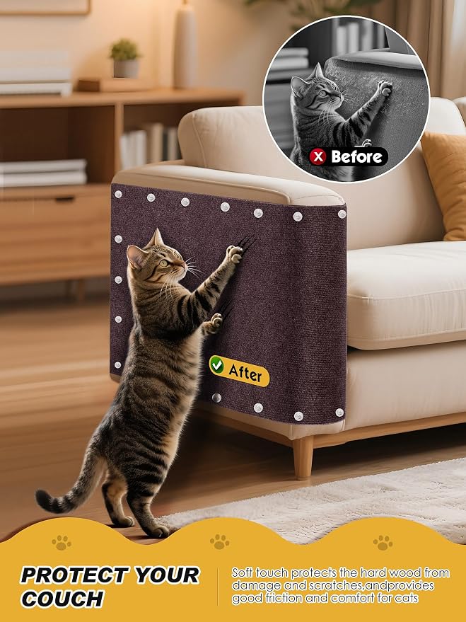 78.7"x15.8" Cat Scratch Furniture Protector with Clear Twist Pins - Brown | Less claw damage, easier scratch-zone setup, worn post refresh, cleaner couch corners, softer look for cat homes