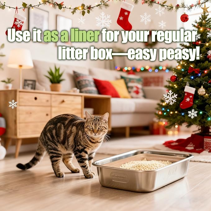 Disposable Litter Boxes for Cats Large: 6-Pack Leak-Proof Sustainable for Indoor/Travel Use Standalone or as Liner 17.5'' x 13.5''