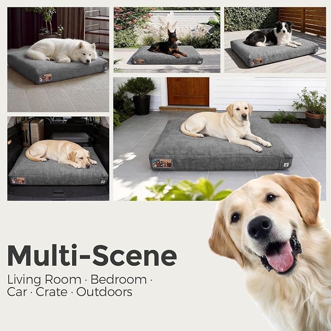 Sytopia 36 Inch Indestructible Durable Dog Beds for Large Dogs, Chew Proof Waterproof Pet Crate Pad with Machine Washable Removable Cover, Great for Indoor, Outdoor, Crate, Patio Use, Grey