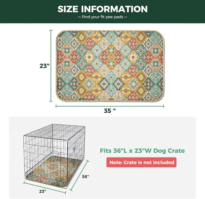 FXW Washable Pee Pads for Dogs, Puppy Pads with Super Absorbent, Specifically Designed for 36inch Cages, 23" x 35" Rectangle, Beige Gourd, 2 Packs