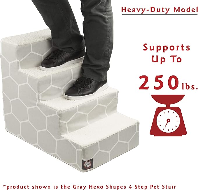 Majestic Pet 4 Step Portable Dog Stairs for Small Dogs to get on Bed Supports 250 lbs or Less – Dog Steps for High Bed with Machine Washable Cover –Pet Stairs for Cats Hexo Shapes Blush Pink