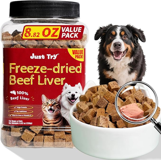 Just Try 8.82 oz Freeze-Dried Beef Liver for Dogs – Single Ingredient Dog Treats, High Protein, Grain-Free, Rich in Iron & Vitamin A,Healthy Training Treats