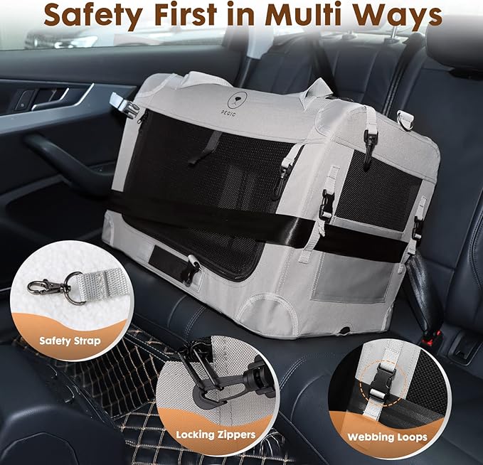 PEGIC Extra Large Cat Carrier for 2 Cats, Grey, X-Large | Portable Soft Sided, 24"×16"×16", Indoor and Outdoor Uses, For Car Traveling, Vest Visits