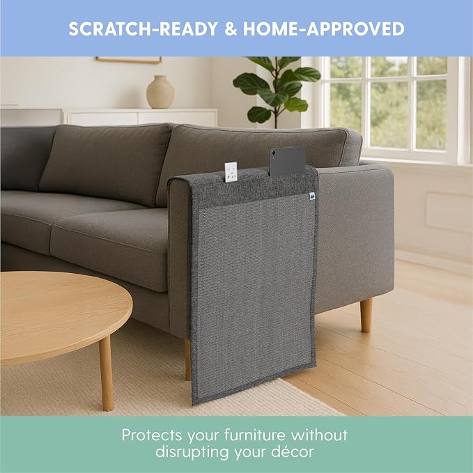 The Cat Ladies Cat Scratch Furniture Protector Mat - Couch Protector from Claws - Anti Scratch Furniture Protectors from Cats Scratching - Sisal Scratcher Pad with Pocket - Dark Grey
