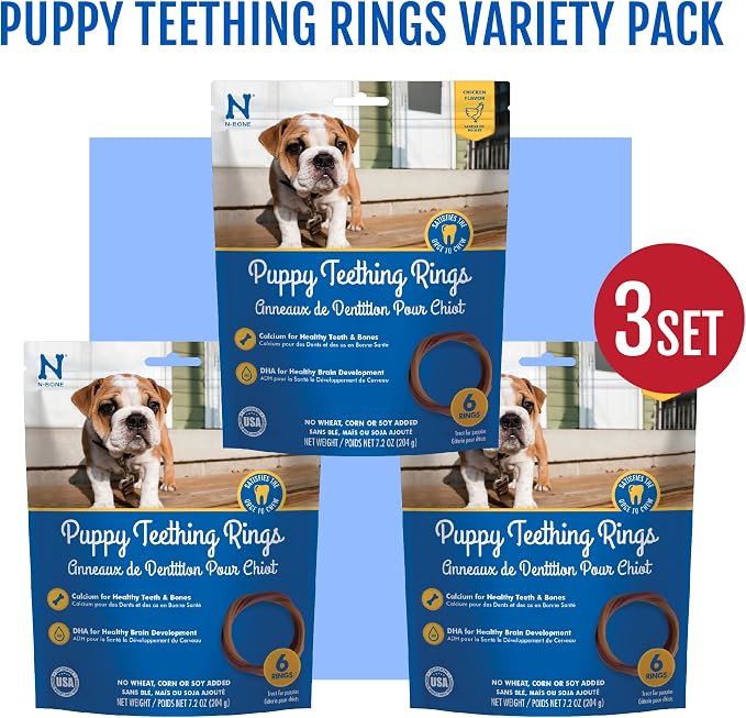 N-Bone Puppy Teething Rings Chicken Flavor Dog Treat, 18 Rings, 21.6-oz - Natural Puppy Chew Toys Alternative for Teething Discomfort - Small and Large Dogs, (Pack of 2)