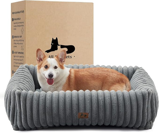 Dog Beds Large Sized Dog,Rectangle Orthopedic Pet Bed for Large Dog, Comfort Fluffy Memory Foam Dog Beds with Anti-Slip Bottom,Grey(35x25x9inchs)