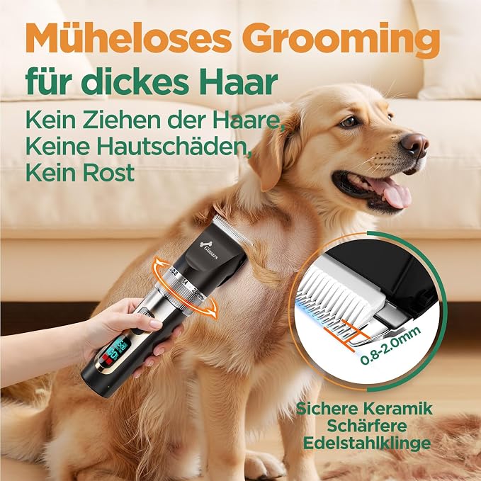 Gimars Professional 7000rpm Low Noise 55db Cordless Rechargeable Dog Clippers, 3.0 Motor Powerful Dog Long Hair Trimmer Grooming Shaver Kit, Home Electric Pet Hair Clippers for Cat, Horse