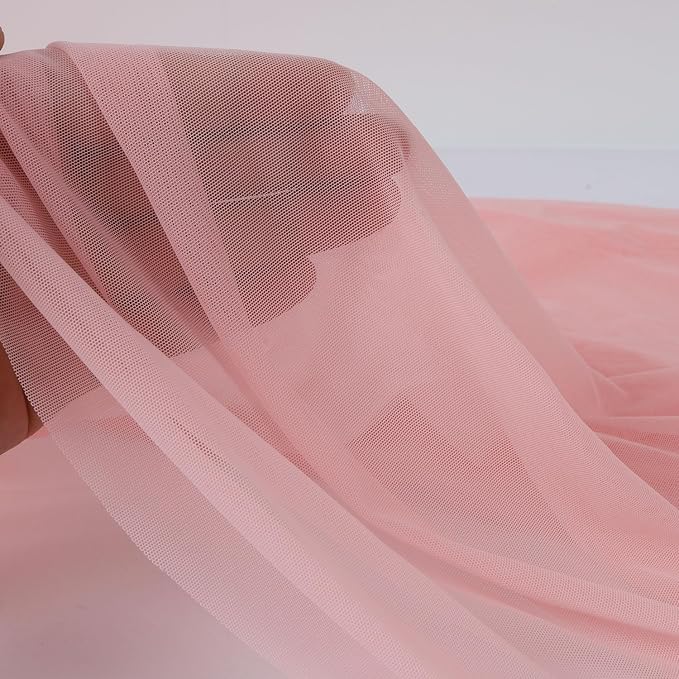 Superfine 4-Way Stretch Net Fabric Nylon Spandex Power Mesh, Pre-Cut 5 Yards Long 60" Wide, Lightweight Sheer (Pink)