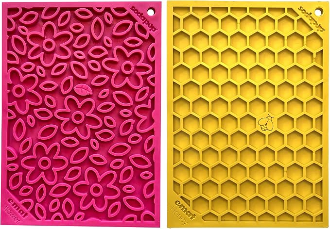 SodaPup Flower Power & Honeycomb eMat Bundle – Durable Lick Mat Feeder Made in USA from Non-Toxic, Pet-Safe, Food Safe Rubber for Avoiding Overfeeding, Digestive Health, Calming, & More