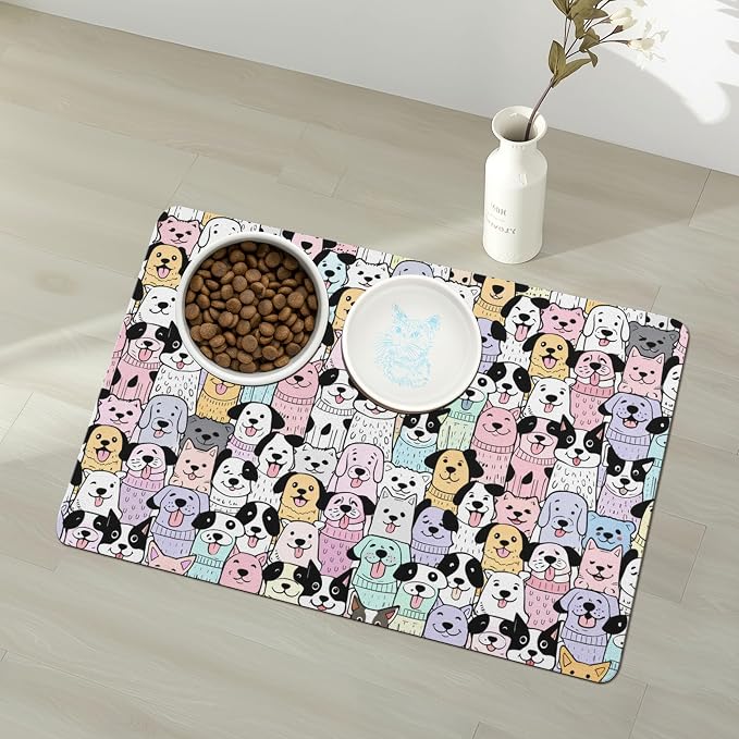 Pet Feeding Mat for Floors Waterproof Dog Mat for Food and Water Absorbent Quick Dry Non Slip mat for Cat Bowls