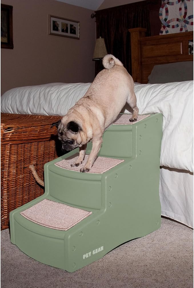 Pet Gear Easy Step III Pet Stairs, 3 Step for Cats/Dogs, Removable Washable Carpet Treads, for Pets Up to 150lbs, No Tools Required, Available in 9 Colors, Willow