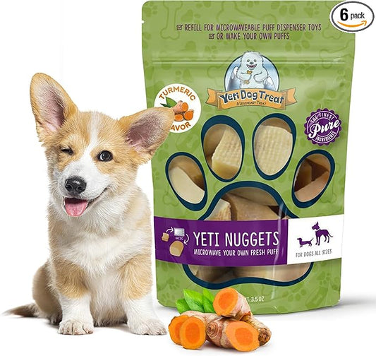 Yeti Refill Nuggets for Puff and Play Dog Toys - Natural Himalayan Yak Cheese Treats, Healthy Dog Chews, Suitable for All Dogs, Ideal for Interactive Chew Toys and Dispensers - 6 Pieces, Turmeric