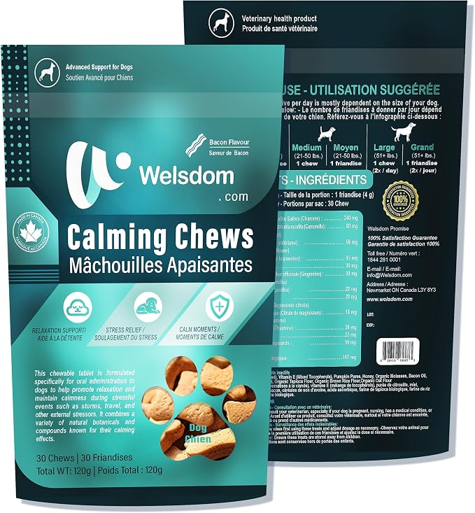 Pets Calming Chew | Relaxation Support for Dogs | Natural Stress Relief Chewable Tablets | 30 Chews