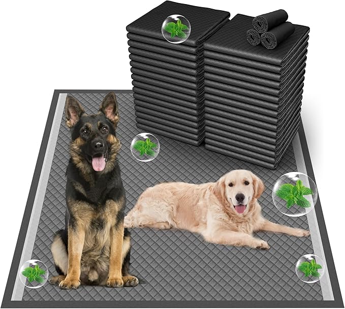 Boscute Charcoal Super Absorbency Puppy Pads, Activated Carbon Odor-Control XL 28"x34" Leak-Proof Pet Training Pee Pads, Disposable Potty Pads for Dogs Cats, Rabbits 150Counts
