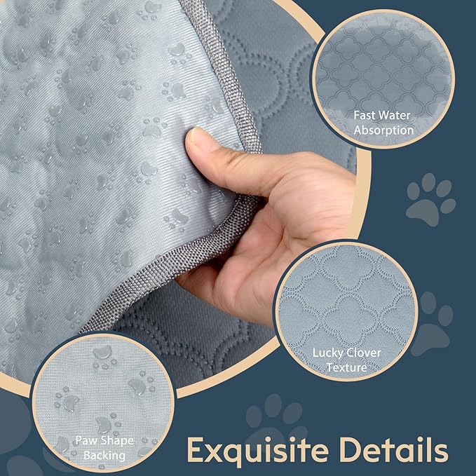 FunFurry Washable Pee Pads for Dogs - Reusable, Waterproof, Super Absorbent with Non-Slip Backing (Light Grey, 24" X 24" - 2 Pack)