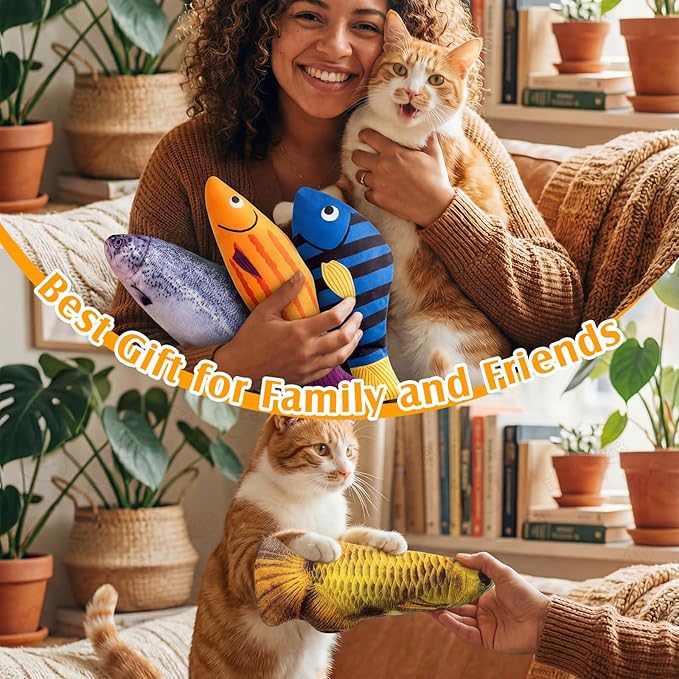 Leitee 24 Pcs Simulation Fish Shape Realistic Fluffy Dog Toys, Multi Color and Styles, Interactive Soft Chew Kicker Toys for Indoor Cats & Kittens