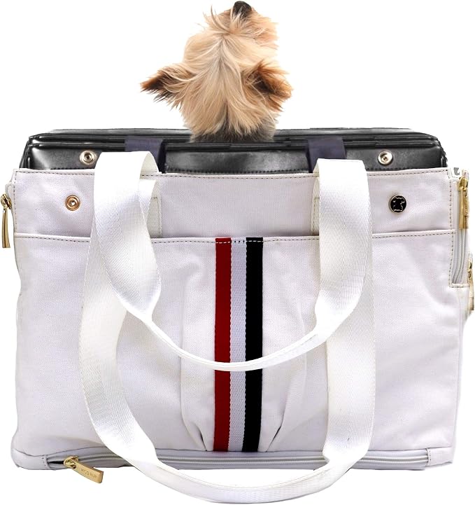 Shell Tote (Shell Tote ONLY for USE with Base PET Carrier, Stripe Canvas - White/RED White Blue)