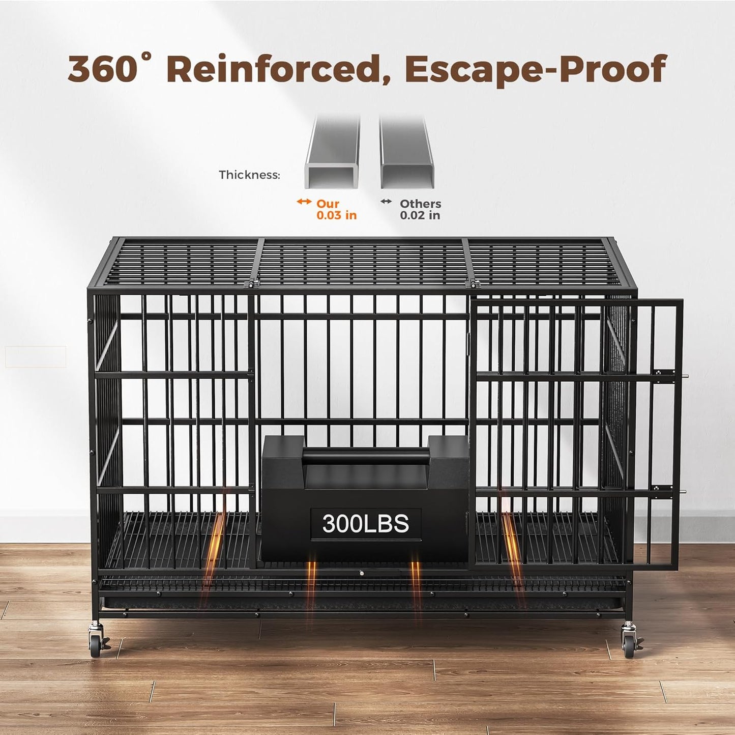 48"/38" Dog Crates for Large Dogs, Upgraded 4 Lockable Wheels, Removable Door, Dog Kennel Indoor, Max Load 300Lbs, Easy to Clean, Removable Tray, XL Dog Cage for Large and Medium Dogs