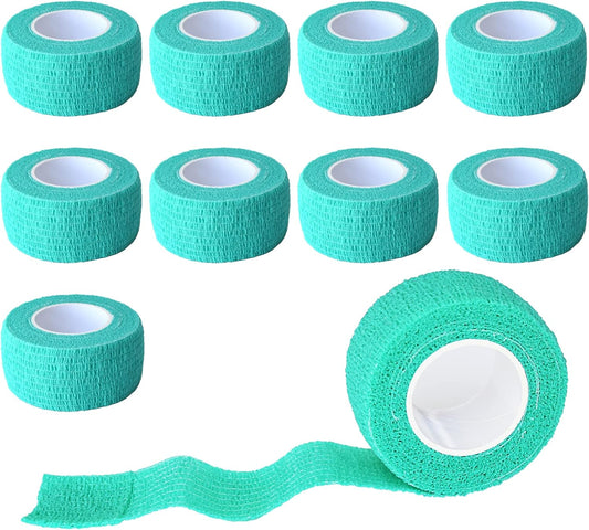 9 Pack 1" x 5 Yards Self Adhesive Bandage Wrap Self Stick Wrap for Ankle, Wrist, Finger, Sports, Breathable Cohesive Vet Tape for Pets (Middle Green)