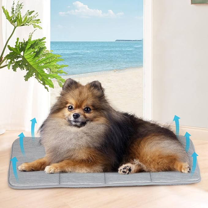 Dog Cooling Mat for Large Dogs – 24"x18" Orthopedic Memory Foam Pad for Summer, Hot Weather & Joint Relief | Washable, Non-Slip Crate Mat for Senior Dogs, Travel & Home(Grey)