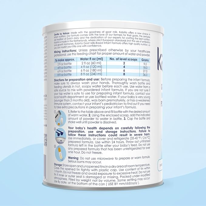 Kabrita Goat Milk-Based Infant Formula Powder, Designed for Gentle Digestion, Gentle Alternative to Cow’s Milk, with Iron, DHA, ARA & Prebiotics, for Infants 0–12 Months, Non-GMO, 28 oz (Pack of 2)