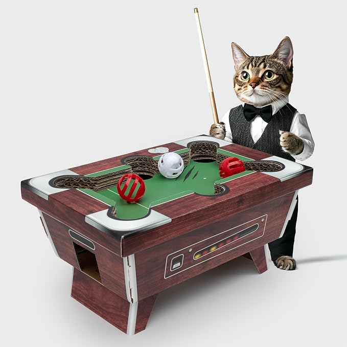 Suck UK - Interactive Cat Toy | Cat Toys for Indoor Cats Adult & Kitten Toys | Cardboard Scratcher | Scratching Board with Ball Toy for Play & Enrichment | Stop Cats Scratching Furniture - Pool Table