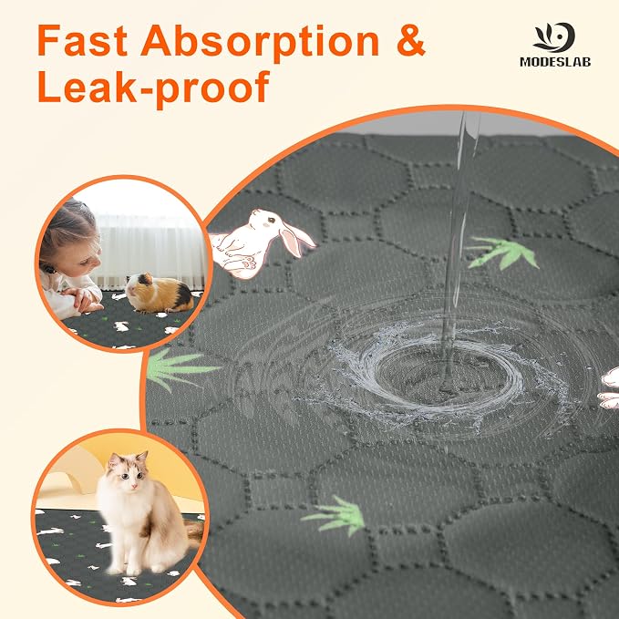 4-Pack Guinea Pig Cage Liner, 18in x 24in Fast Absorption Washable Bedding Pee Pads for Dogs Puppy Rabbit Small Animal Cage Mat, Leakproof & Non-Slip