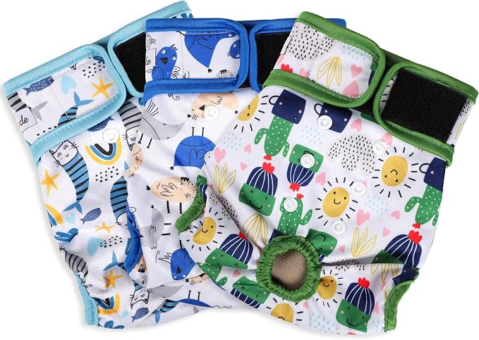 Washable Female Dog Diapers - Premium Reusable Diapers for Doggie in Heat - Highly Absorbent Dog Diapers Female for Pet Incontinence with Adjustable Snaps (Cactus，S)