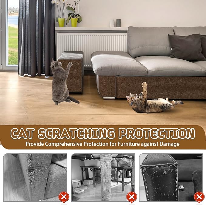 Climbing Cat Scratcher Mat Trimmable Cat Scratching Post Carpet 39.3’’x15.8’’ Self Adhesive Carpet Mat Pad Replacement for Cat Tree Shelves Post Couch Wall Furniture Steps DIY Protector (Brown)